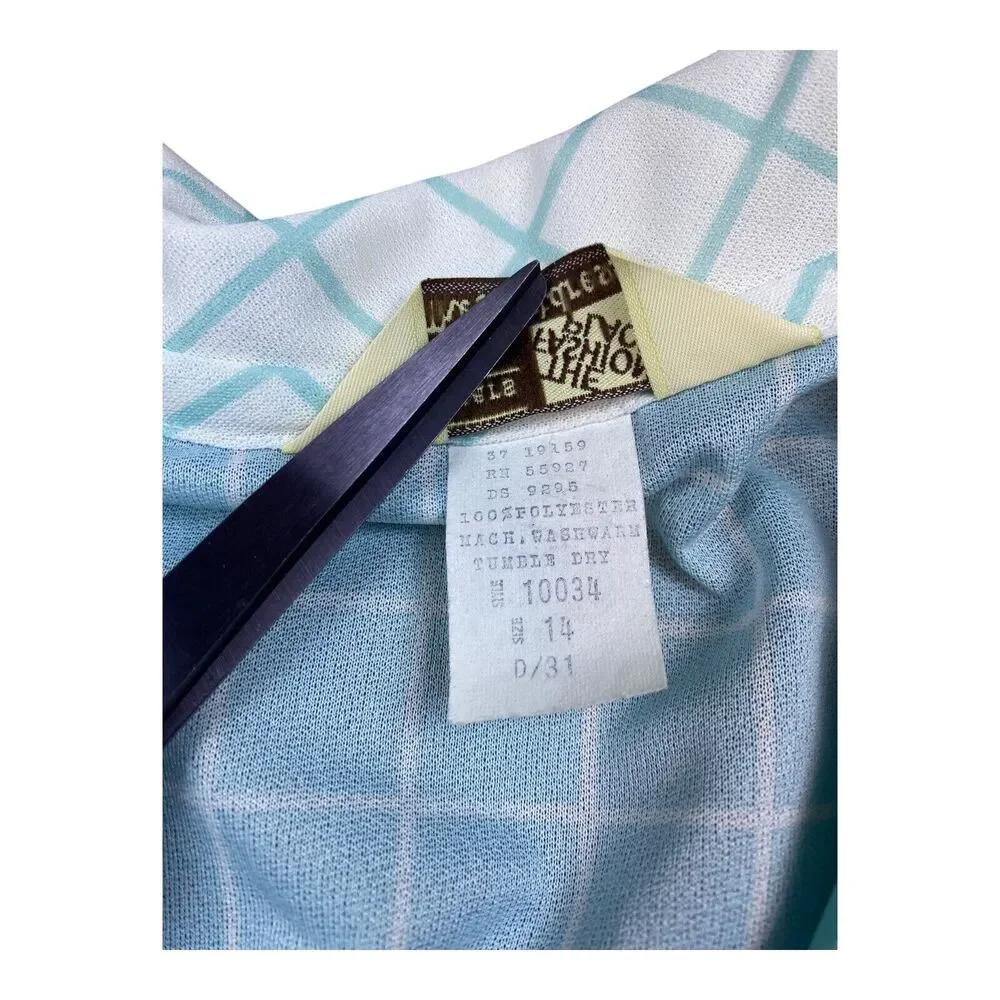 VTG 70s Sears ‘The‎ Shirtdress’ Baby Blue Checkered Plaid Long Sleeve Dress S-M - Picture 3 of 11